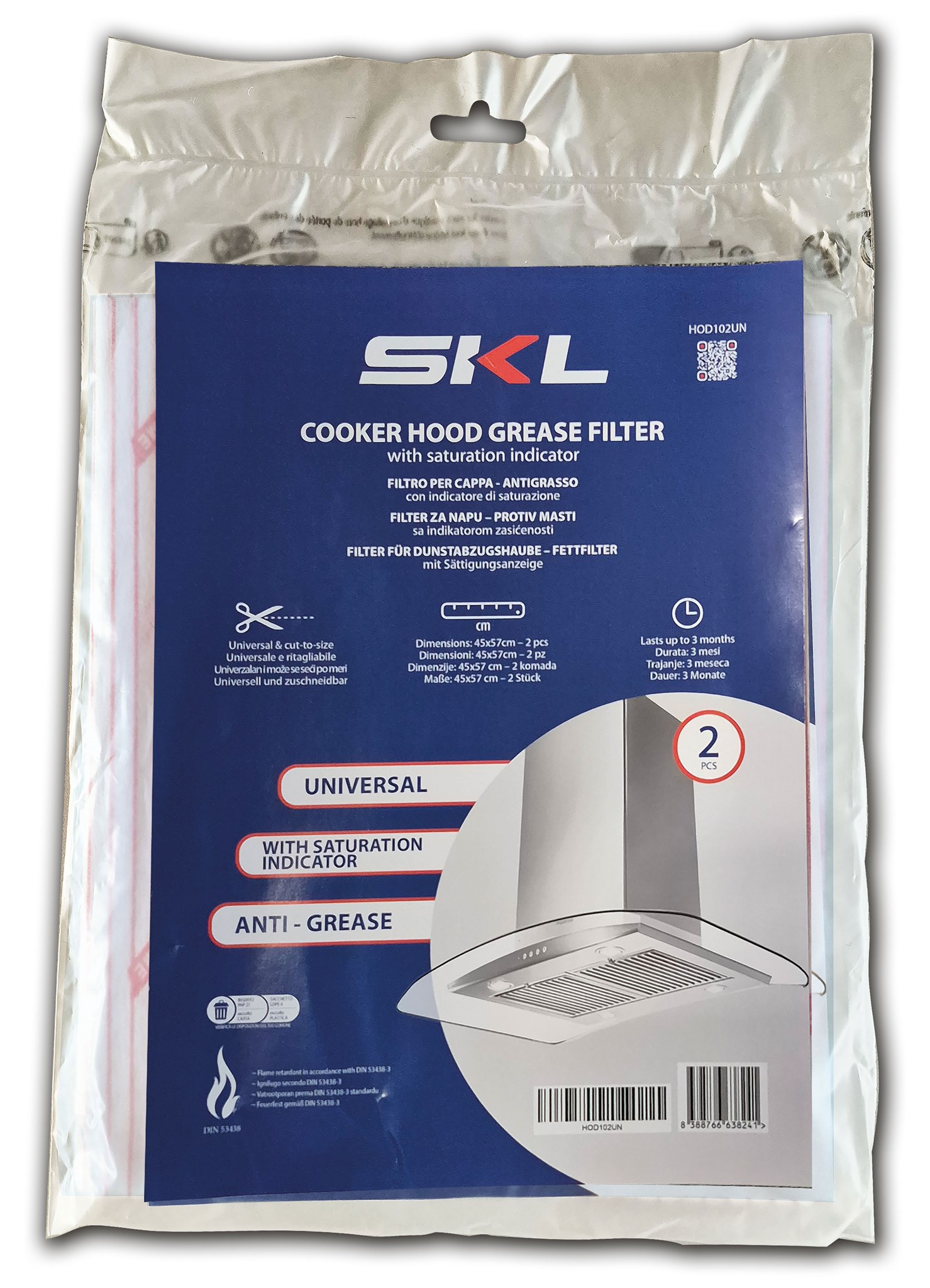 2er Packung Universeller Fettfilter für Dunstabzugshauben mit Sättigungsanzeige / 45x57cm 